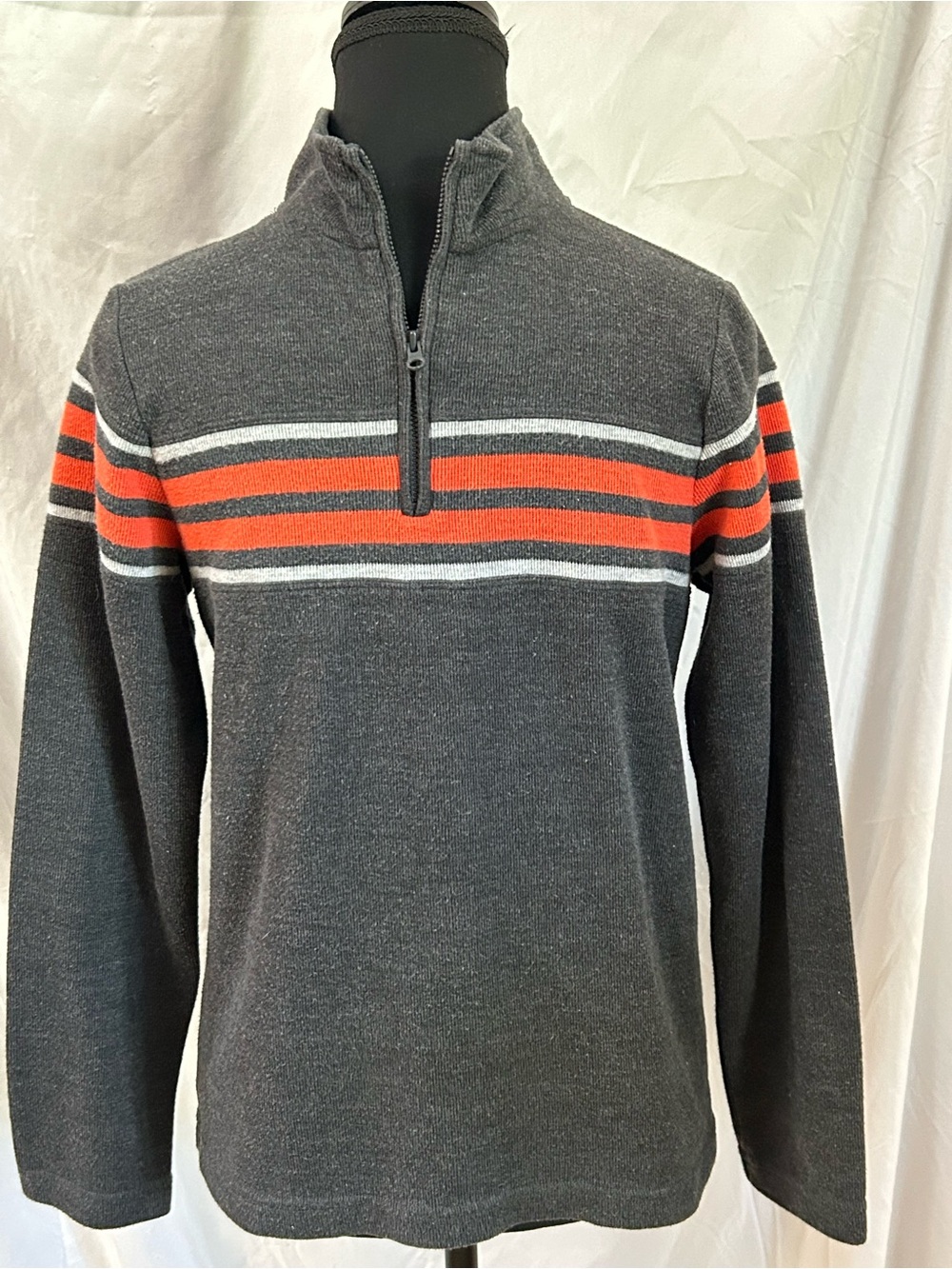 urban pipeline Charcoal Zip-Up Sweater with Orange & Light Gray Stripes